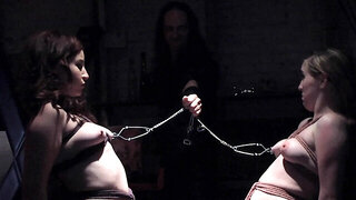 Two slavegirls are bound and dominated in this BDSM show