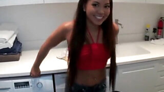 Gorgeous Asian Ex Girlfriend Gets Eaten Out In Laundry Room