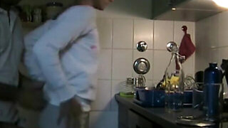 Fledgling brown-haired quickie on kitchen