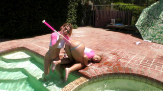 Sheena Shaw and Gia Derza enjoying the pool together