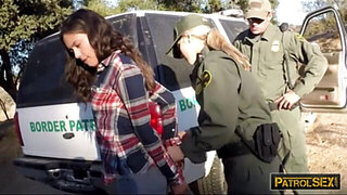 Two border patrol agents threesome sex at the border