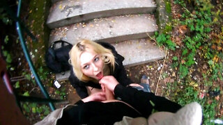 Slutty blonde girl is receiving a big dick outdoors