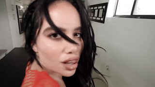 Bad girl with round tits strips and gets fucked silly