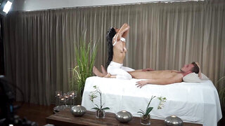 Asia Vargas gets in the tub before giving a massage