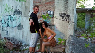 Russian babe with a sexy hole fucked in public