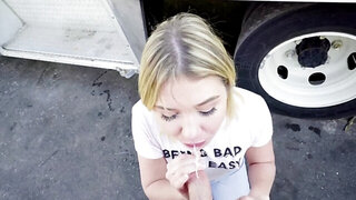 Teen has mouth and twat exploited by hungry truck driver