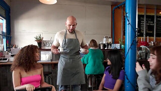 Oozing vag babe does a lot with a domineering bald fucker