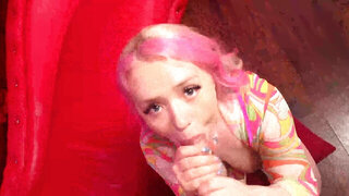 Pink hair hottie playing with her nips in a medical-themed scene