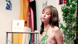 Asian model loves painting almost as much as she loves sex