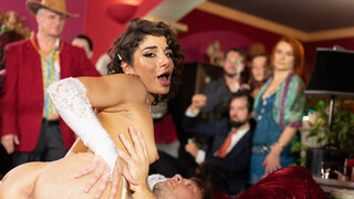 Brunette getting rammed in front of everyone at the wedding