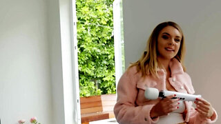 Teen wants to cum and redhead helps chick with Hitachi-vibrator