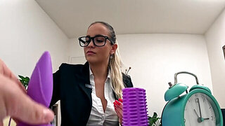 Blonde in stockings gets fucked by a loan-giving stud