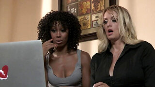 Passionate bedroom fucking with a beauty in black stockings