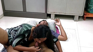 MILF with natural boobs is on the floor with a perv