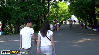 Sexy brunette fucked in the forest