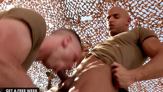 Soldiers are having sex in the desert in this one