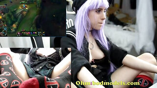Sexy gamer playing League of Legends with toy in her cunt
