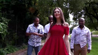 Three black guys properly assfuck slutty brunette