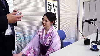 Brunette in a traditional outfit fucked at work
