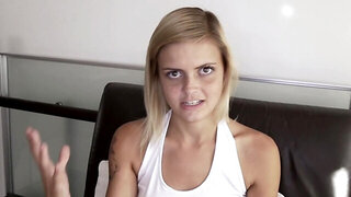 Blonde makes stepfather feel happy giving him a blowjob