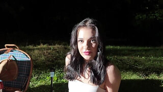 Brunette wants to get stuffed in front of her BF in the dark