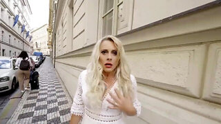 Blonde with a sensational body wants him from behind