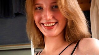 Sweet blonde chick Emma Korti makes herself orgasm