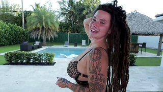 Indica Flower is taking on two girthy cocks at once