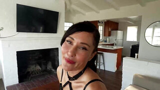 Cute brunette with a nice body sucks and fucks in POV