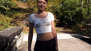 Cute girl with a shaved vag is happy to be played with