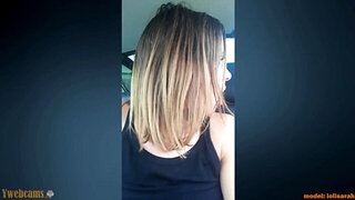 Amateur French slut rides car gear shift for the camera