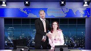 News Anchor is constantly distracted by two gorgeous pussies