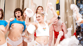 Celebrating by getting naked and presenting their bodies