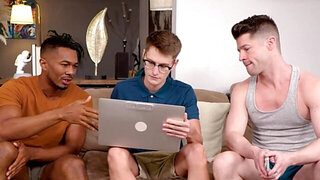 Black stud and a nerd in a threesome with a hunky man