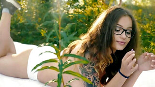 Geeky girl with sexy glasses fucks a real old fucker