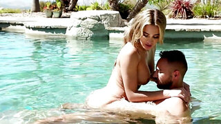 Fucking in the water and poolside with a hot blonde hoe