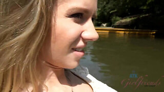 Girl with cute hair face ends up sucking dick in public