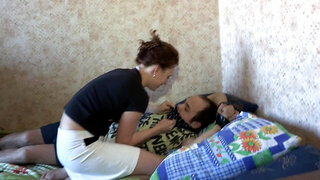 Dude is tied up and some stud is fucking his girlfriend