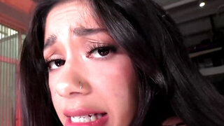 Latina with natural boobs masturbates before POV sex