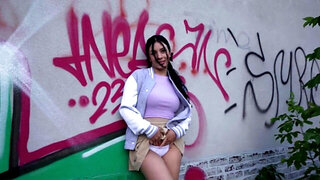 Public masturbator ends up sucking cock and taking cum on pussy