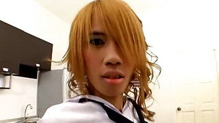 Skinny redhead gets her Asian pussy rammed real hard