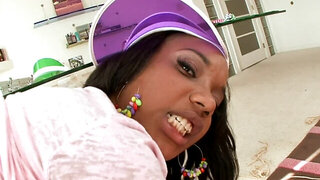 Three black girls are playing strip poker with a guy and have an orgy