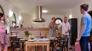 Fantastic fucking movie with one MILF and two strong cocks