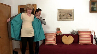 Mature gets drilled by younger guy on the couch