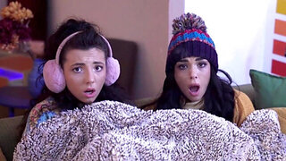 POV fuck with two girls who just wanna stay warm