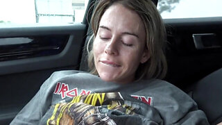 Edgy blonde girl Summer Vixen takes a hard peen in a car