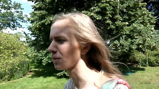 Girl with cute hair face ends up sucking dick in public