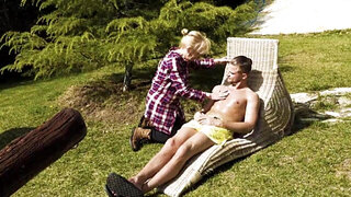 Cute nana is reminded of her good old days by her gardener