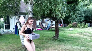 Tight babe with a trimmed hole getting screwed in public