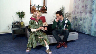 Mature blonde woman from Eastern Europe used by a lad